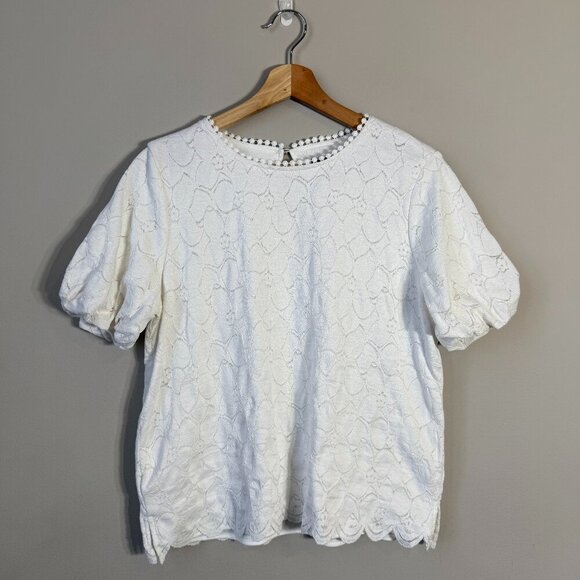 Vince Camuto Puff Sleeve Lace Textured Blouse Women's Small White Layered Boho - Picture 3 of 12